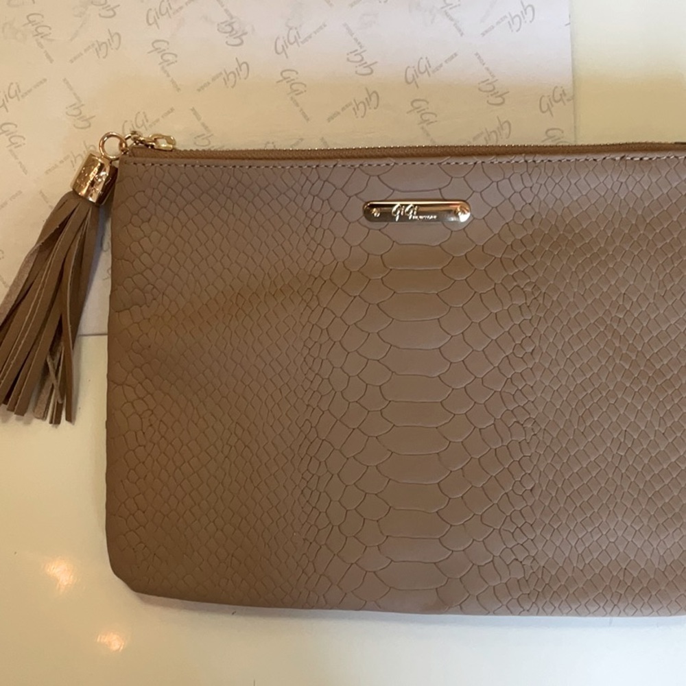Gigi New York - Embossed Python Clutch in Sand